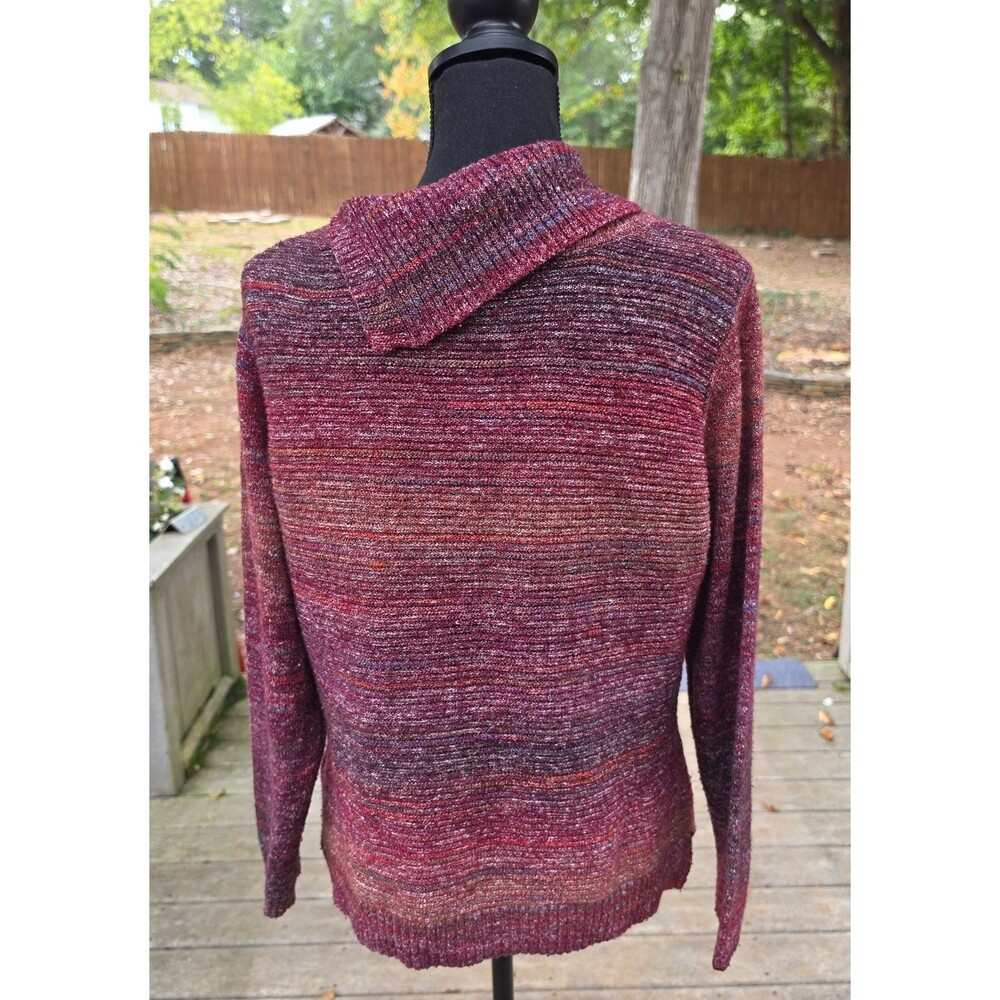 Christopher & Banks Women’s Large Marled Cowl Neck Button Sweater Burgundy